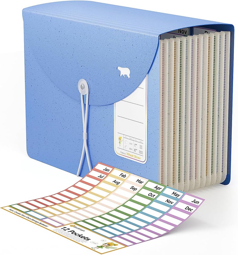 EcoStash 13-Pocket Accordion File Organizer,Wheat Straw Expanding File Folder with Polar Bear Cut-Out,Portable Monthly Paper Bill Tax Receipt Organizer, Letter A4 Size -UN Blue Polar Bear - Image 1